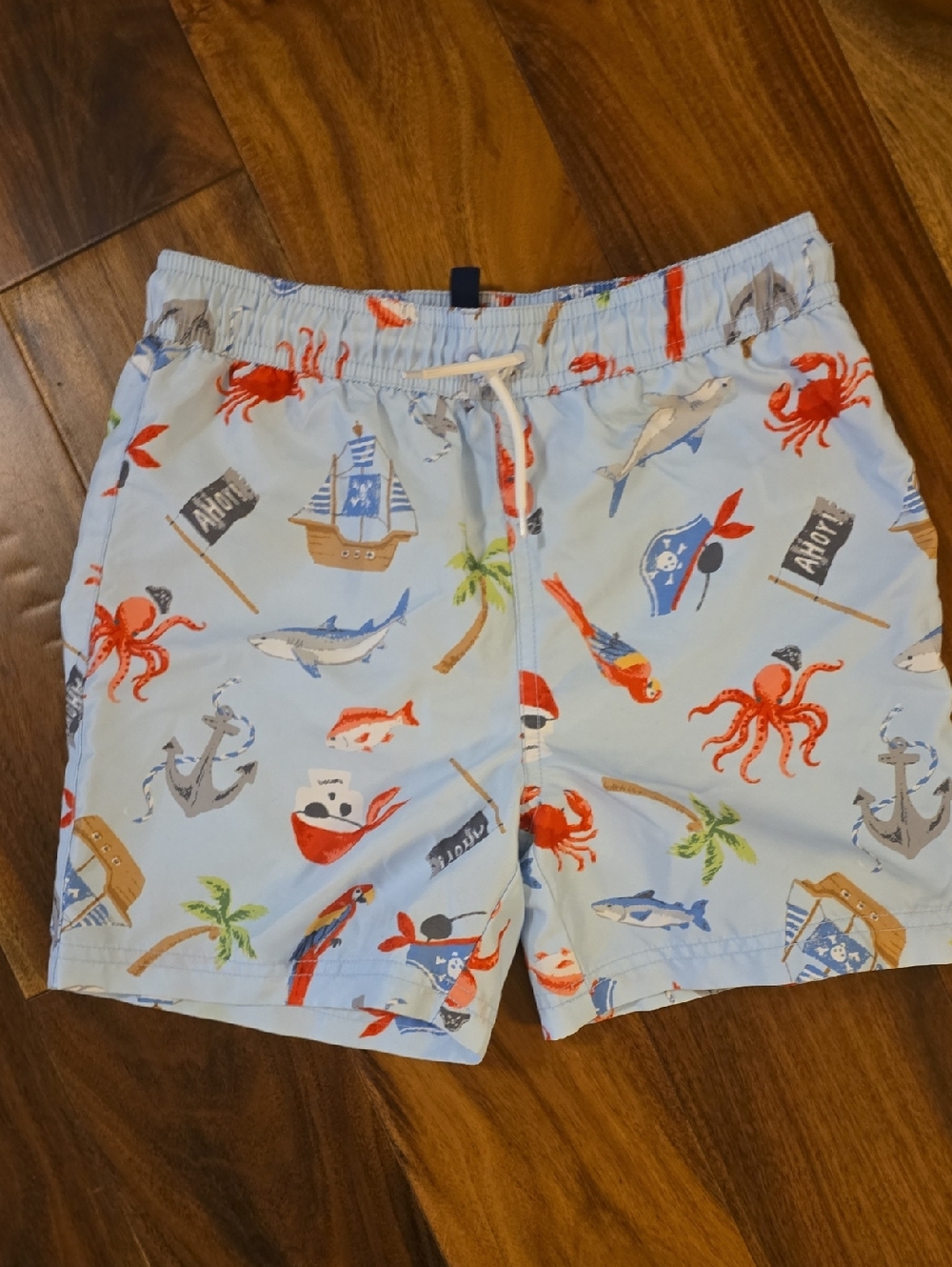 Janie and Jack Light Blue Swim Shorts with Red & Blue Nautical Print